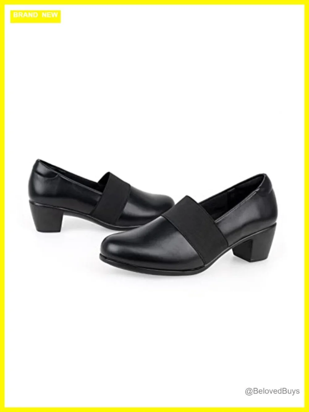 Women's Low Block Heels Pumps Comfy Slip On Faux Leather Dress Shoes